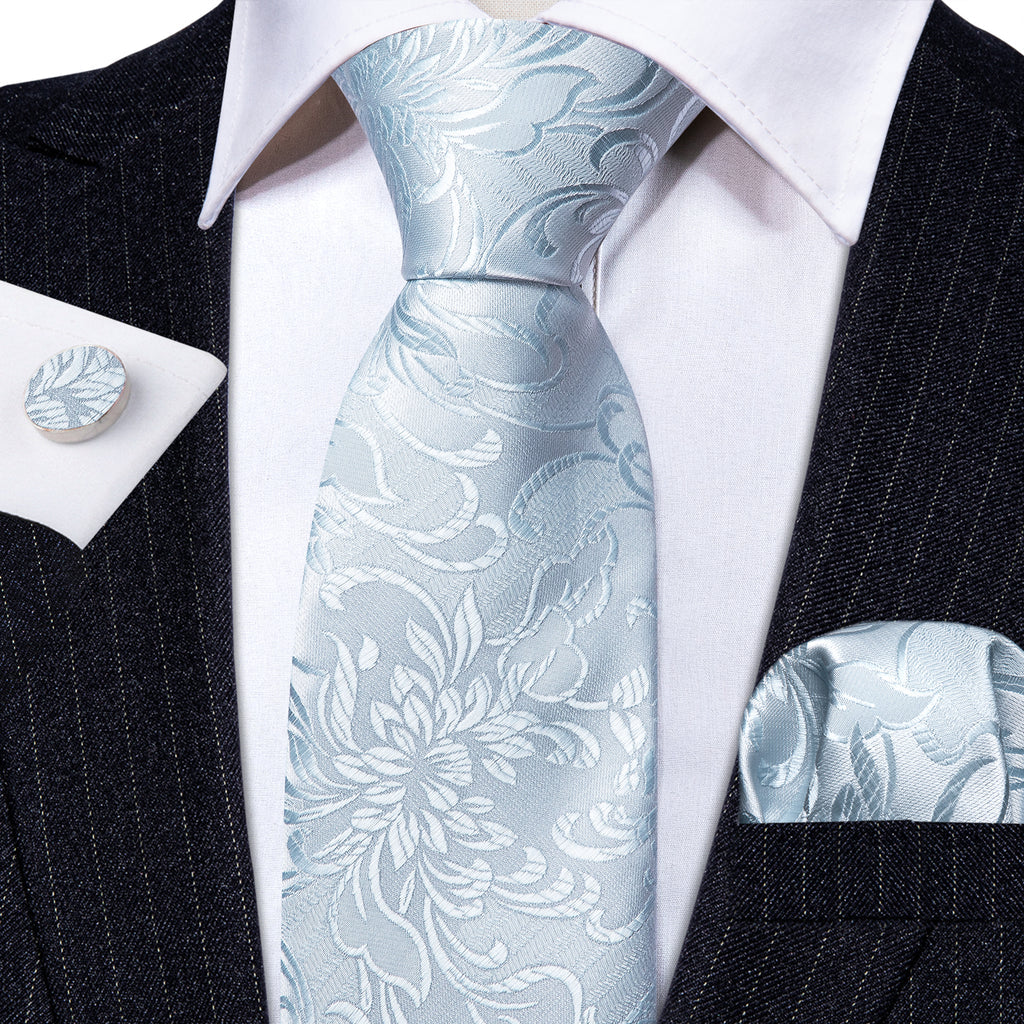 White Peony Flower Silk Tie, Pocket Square and Cufflinks Set tie sets - Sophisticated Gentlemen