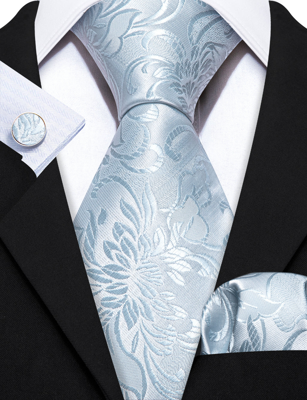 White Peony Flower Silk Tie, Pocket Square and Cufflinks Set tie sets - Sophisticated Gentlemen