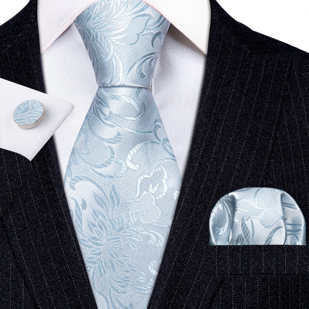 White Peony Flower Silk Tie, Pocket Square and Cufflinks Set tie sets - Sophisticated Gentlemen