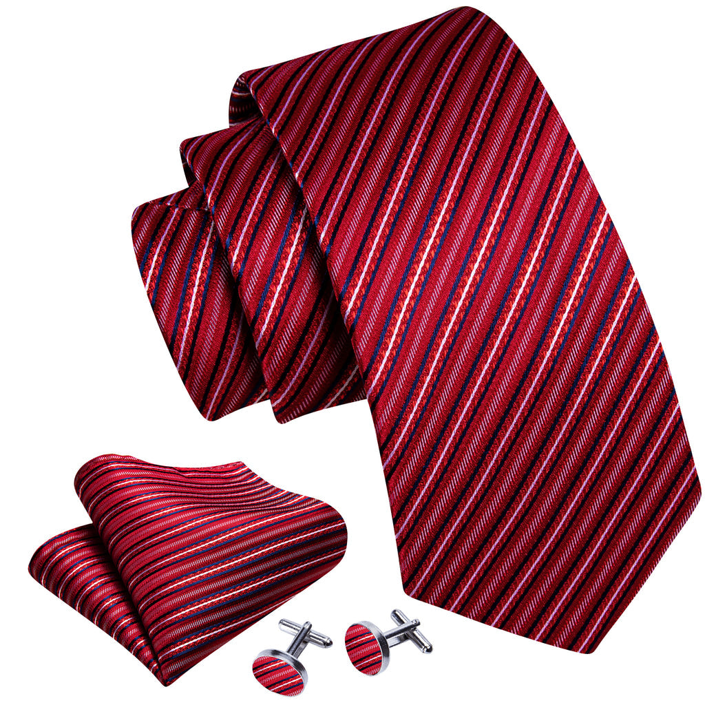 Red White Striped Silk Tie, Pocket Square and Cufflinks Set tie sets - Sophisticated Gentlemen