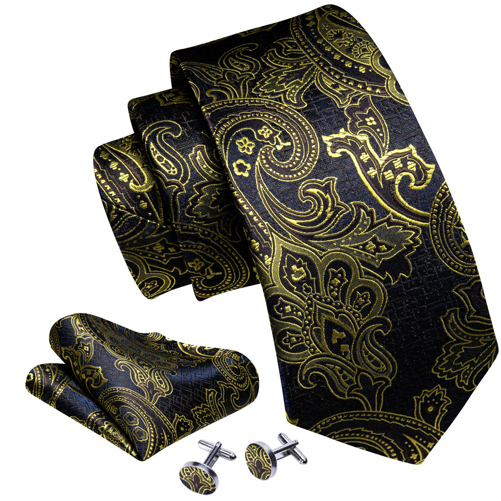 Gold Blue Silk Tie, Pocket Square and Cufflinks Set tie sets - Sophisticated Gentlemen