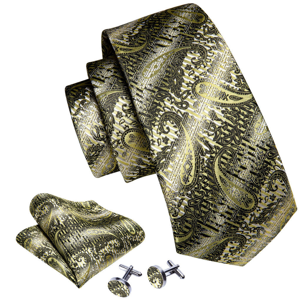 Black Silver Paisley Silk Tie, Pocket Square and Cufflinks Set tie sets - Sophisticated Gentlemen