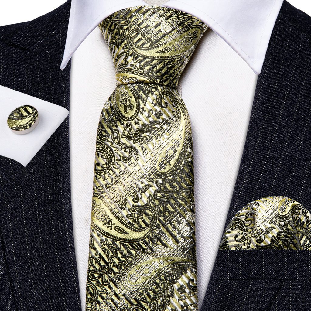 Black Silver Paisley Silk Tie, Pocket Square and Cufflinks Set tie sets - Sophisticated Gentlemen