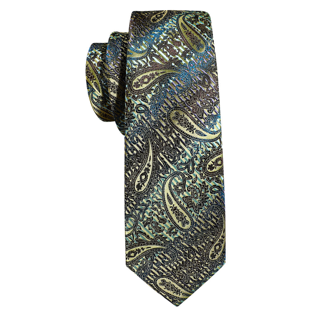 Black Gold Paisley Silk Tie, Pocket Square and Cufflinks Set tie sets - Sophisticated Gentlemen