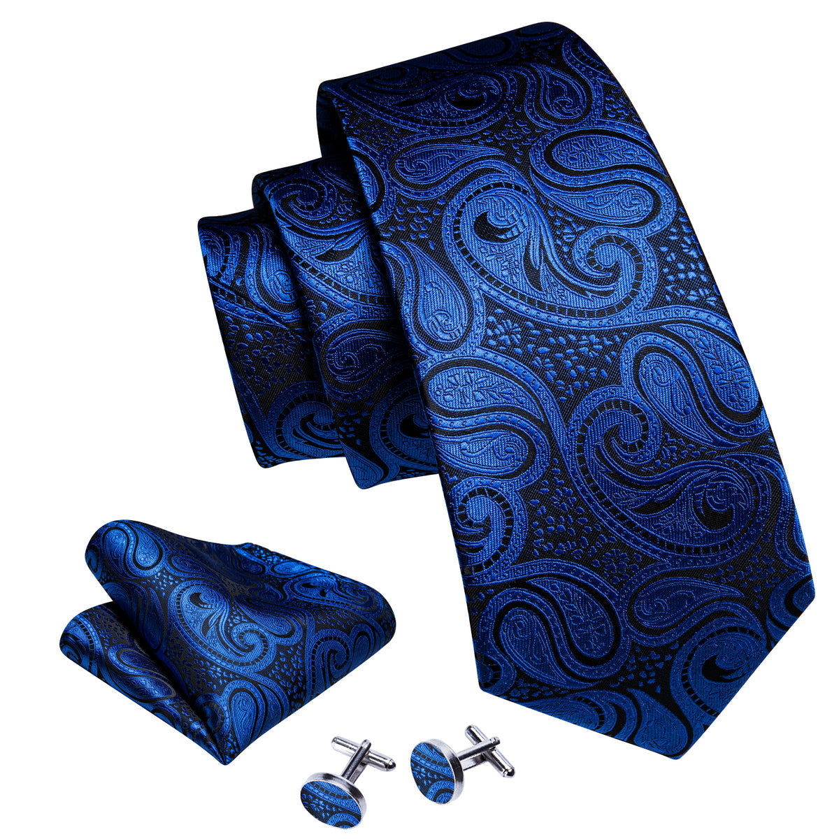 Blue Paisley Silk Tie, Pocket Square and Cufflinks Set tie sets - Sophisticated Gentlemen
