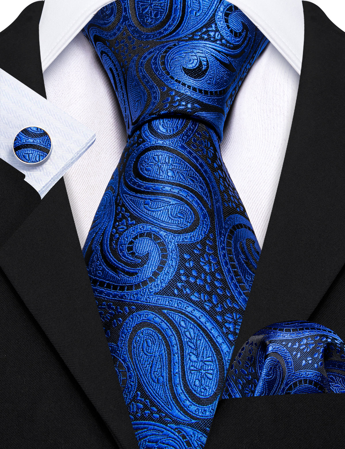 Blue Paisley Silk Tie, Pocket Square and Cufflinks Set tie sets - Sophisticated Gentlemen