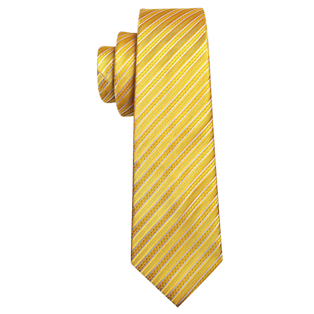 Yellow White Silk Striped Tie, Pocket Square and Cufflinks Set tie sets - Sophisticated Gentlemen