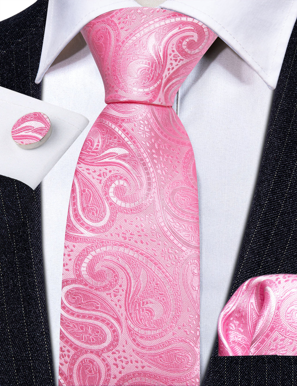 Persian Pink Paisley Silk Tie, Pocket Square and Cufflinks Set tie sets - Sophisticated Gentlemen