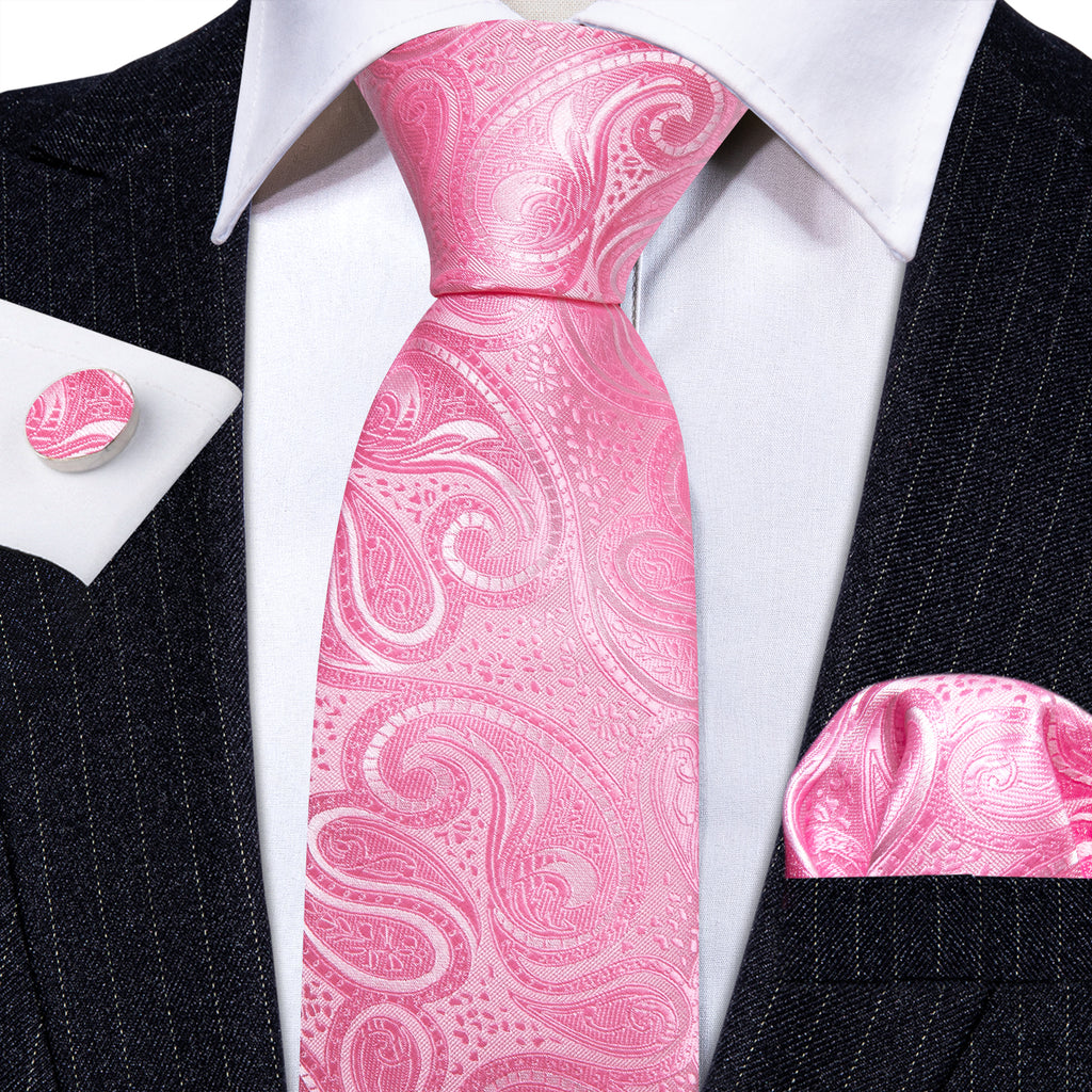Persian Pink Paisley Silk Tie, Pocket Square and Cufflinks Set tie sets - Sophisticated Gentlemen