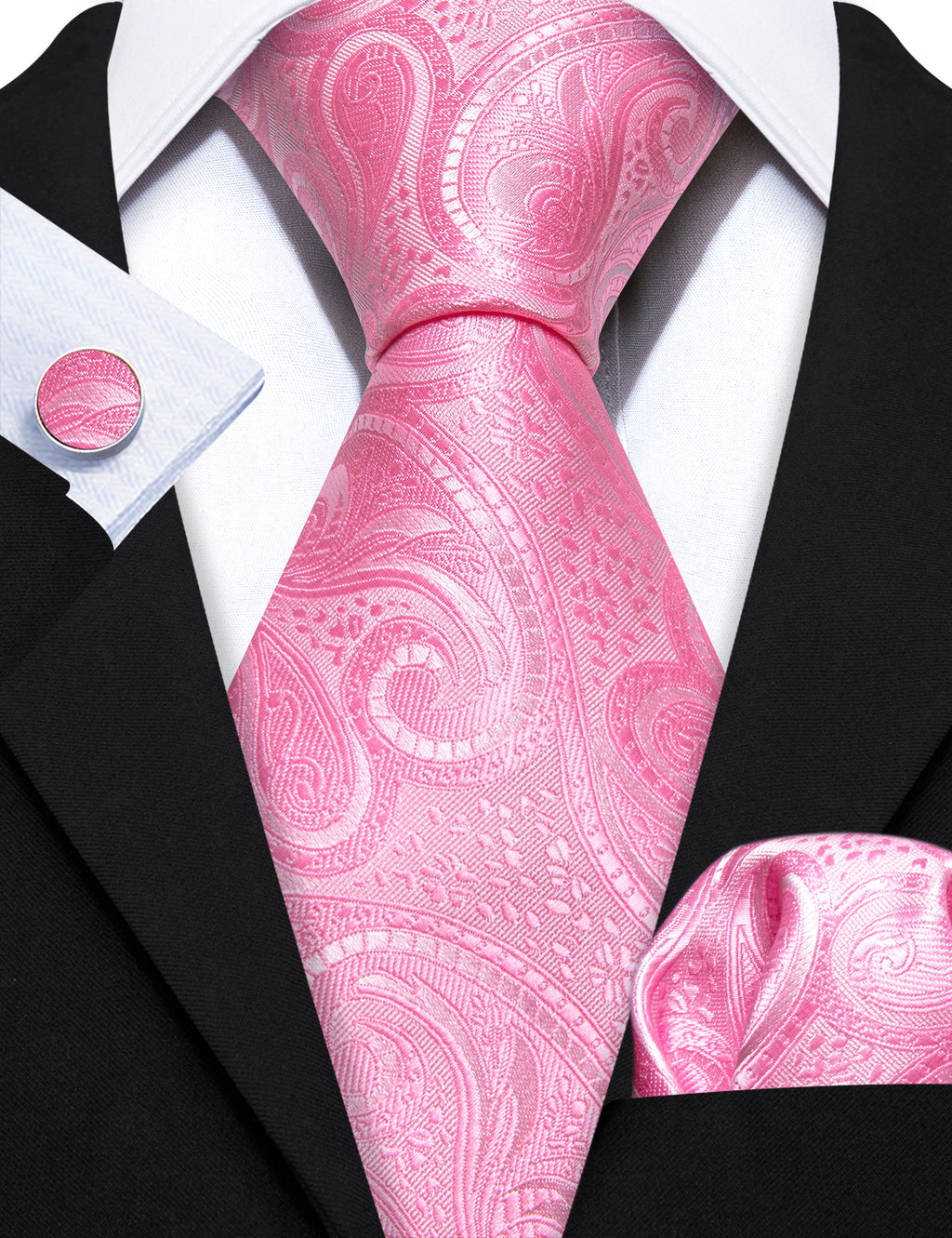 Persian Pink Paisley Silk Tie, Pocket Square and Cufflinks Set tie sets - Sophisticated Gentlemen