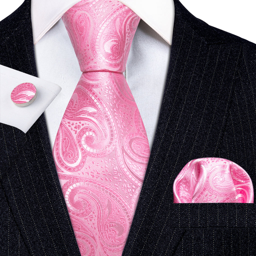 Persian Pink Paisley Silk Tie, Pocket Square and Cufflinks Set tie sets - Sophisticated Gentlemen