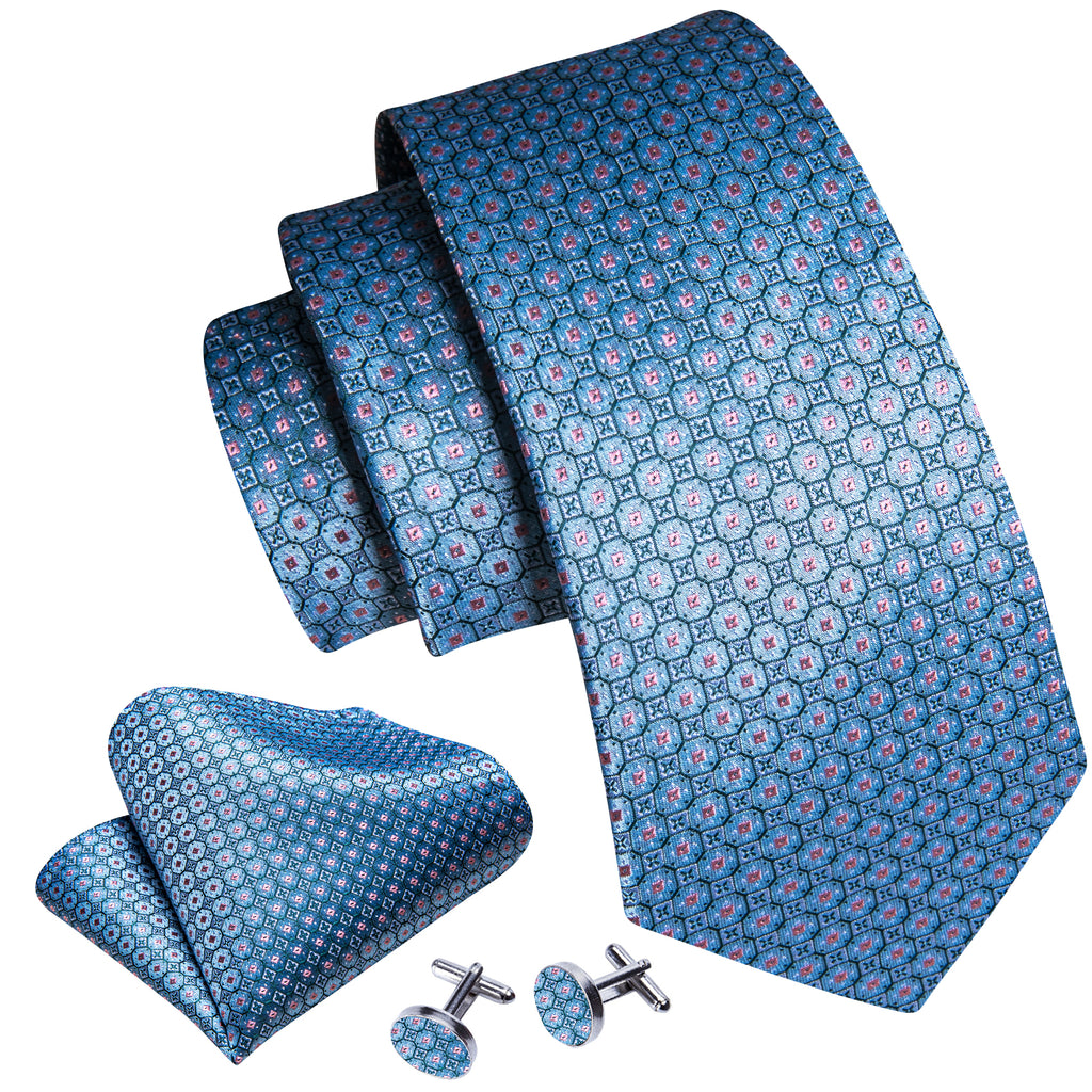 Blue Pink Plaid Silk Tie, Pocket Square and Cufflinks Set tie sets - Sophisticated Gentlemen