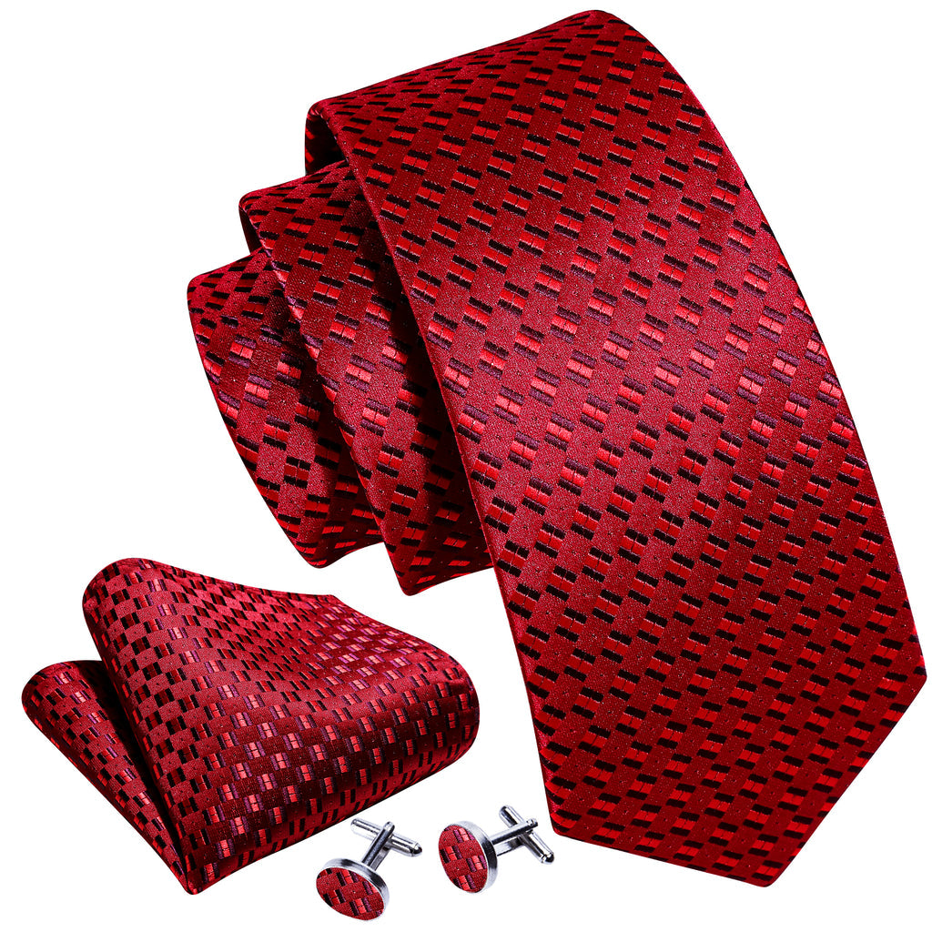 Red Novelty Silk Tie, Pocket Square and Cufflinks Set tie sets    - Sophisticated Gentlemen