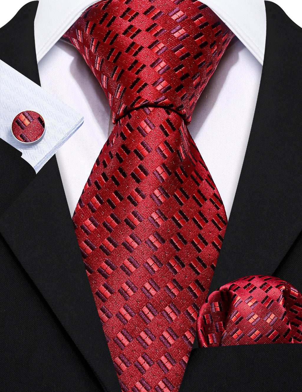 Red Novelty Silk Tie, Pocket Square and Cufflinks Set tie sets    - Sophisticated Gentlemen