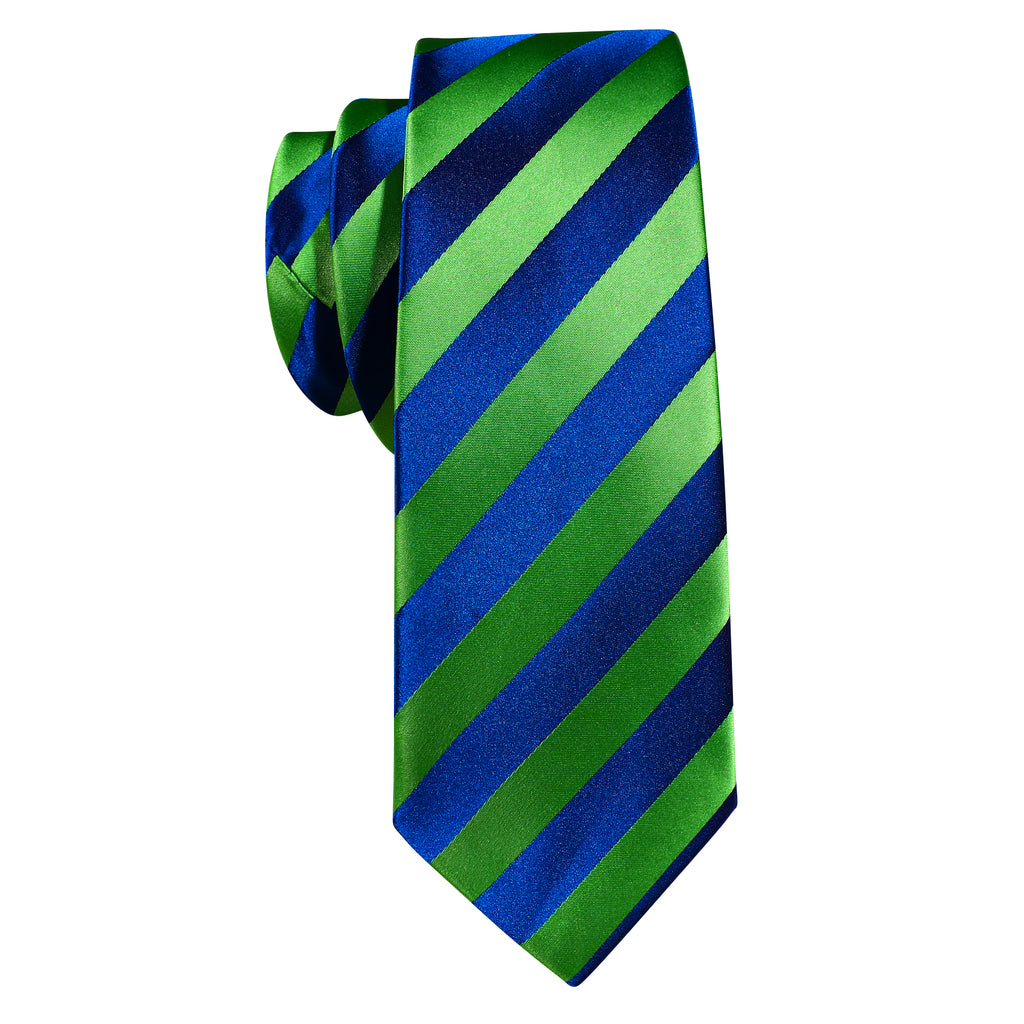 Blue Green Striped Silk Tie, Pocket Square and Cufflinks Set tie sets - Sophisticated Gentlemen