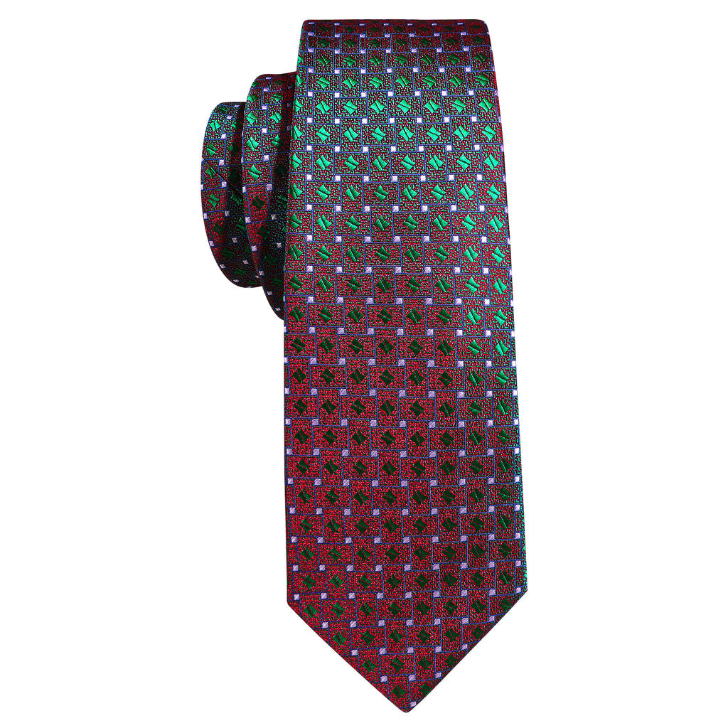 Green Red Novelty Floral Silk Tie, Pocket Square and Cufflinks Set tie sets - Sophisticated Gentlemen
