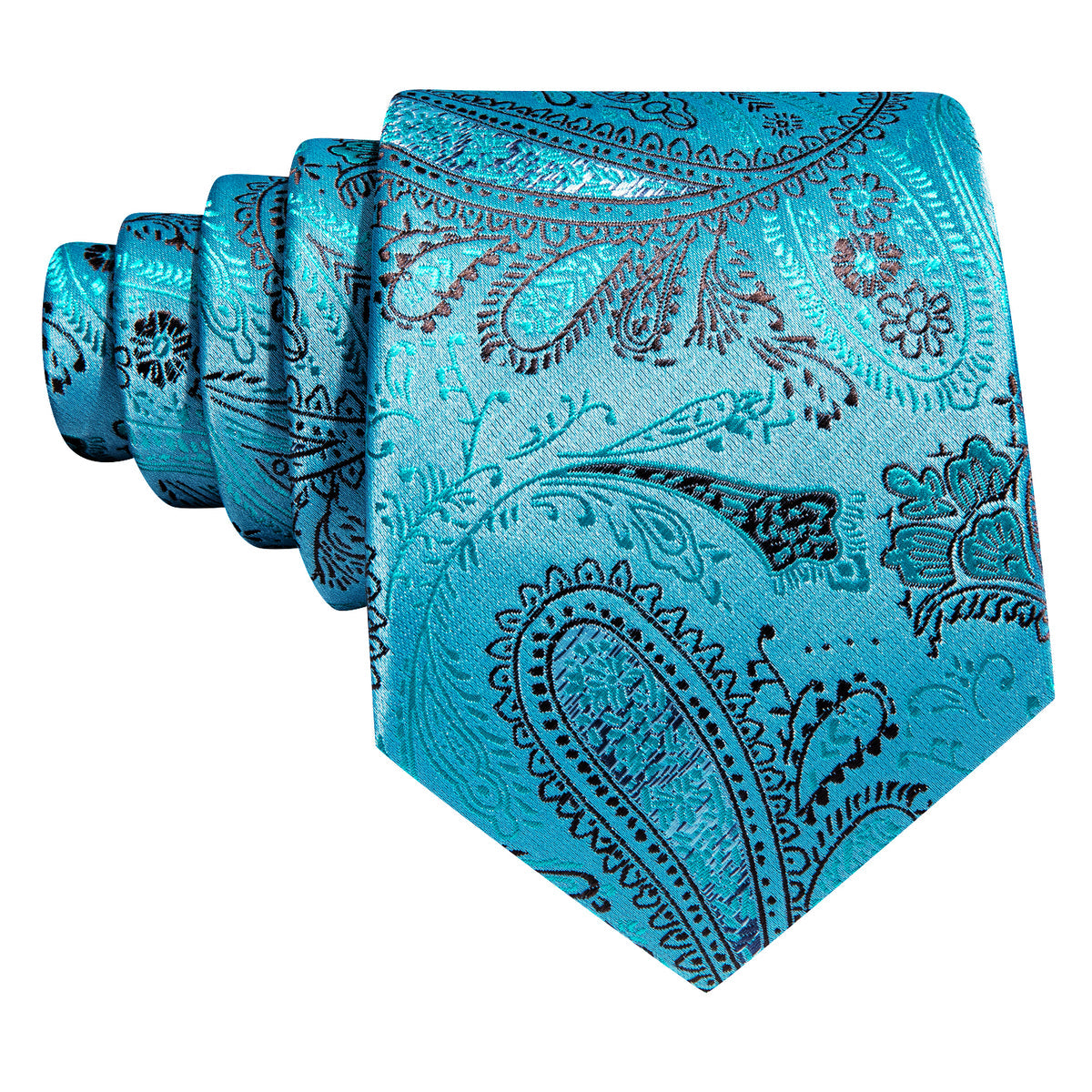 Sky Blue Brown Paisley Silk Tie, Pocket Square and Cufflinks Set tie sets - Sophisticated Gentlemen