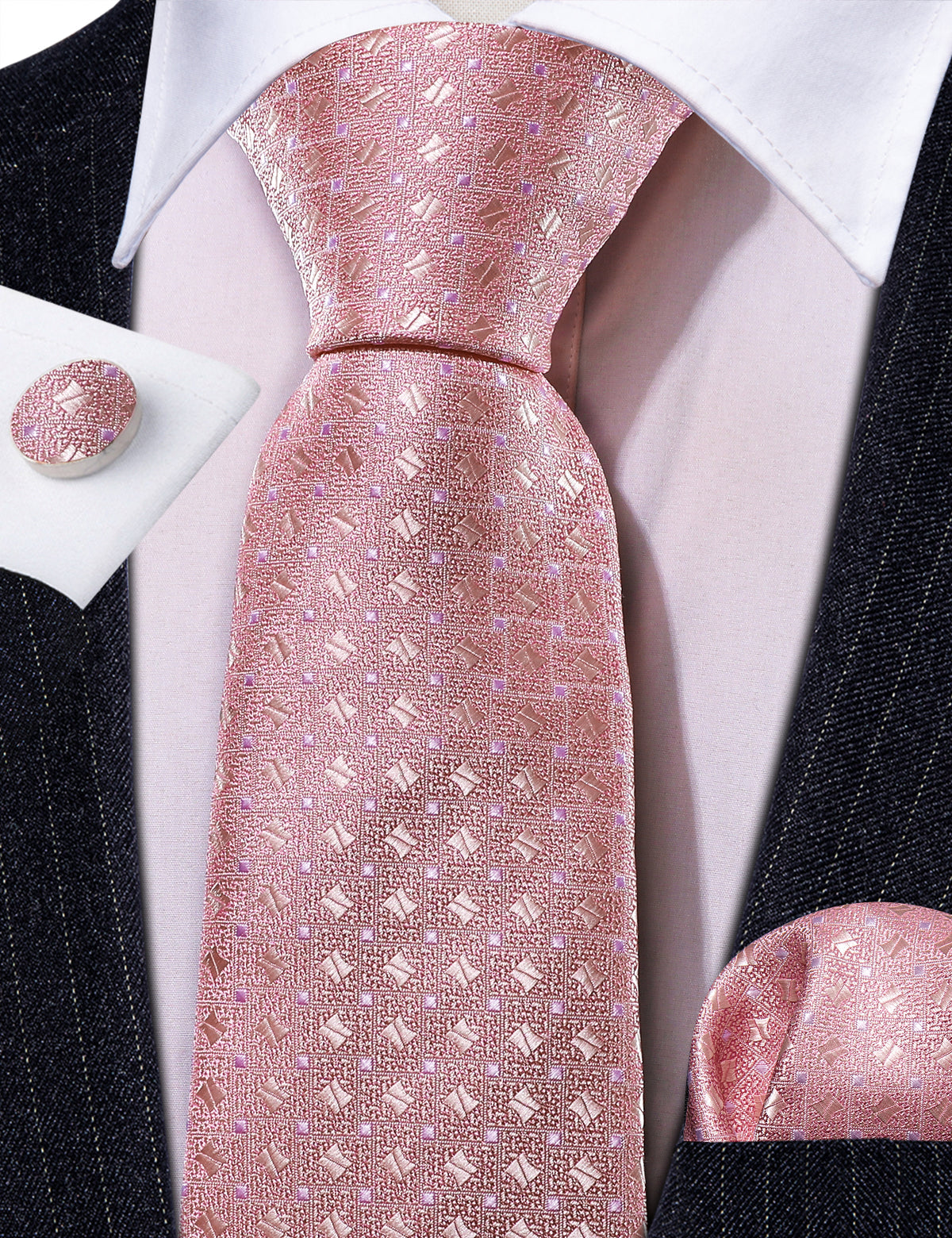 Pink Novelty Silk Tie, Pocket Square and Cufflinks Set tie sets - Sophisticated Gentlemen