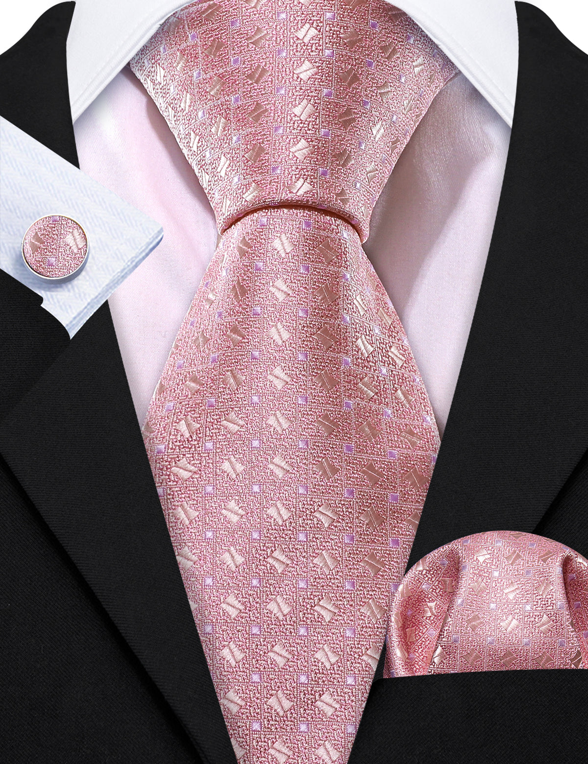 Pink Novelty Silk Tie, Pocket Square and Cufflinks Set tie sets - Sophisticated Gentlemen