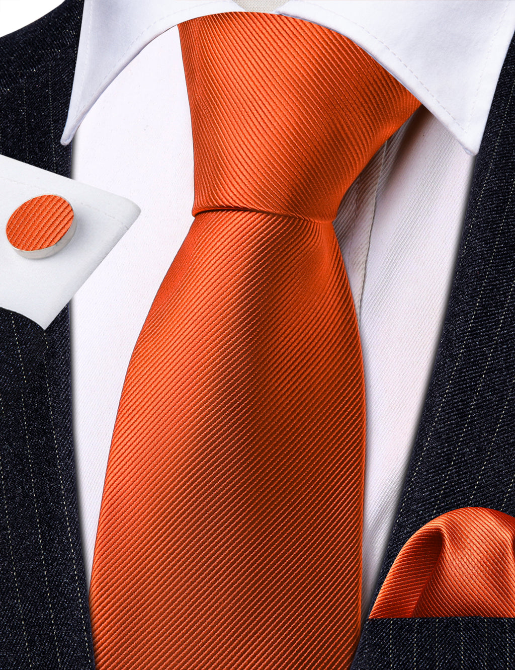 Dark Orange Solid Silk Tie, Pocket Square and Cufflinks Set tie sets - Sophisticated Gentlemen