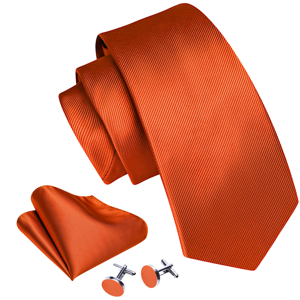 Dark Orange Solid Silk Tie, Pocket Square and Cufflinks Set tie sets - Sophisticated Gentlemen