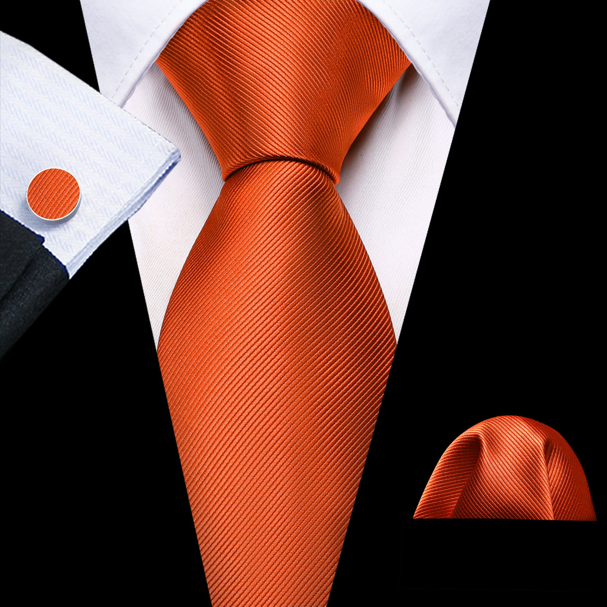 Dark Orange Solid Silk Tie, Pocket Square and Cufflinks Set tie sets - Sophisticated Gentlemen