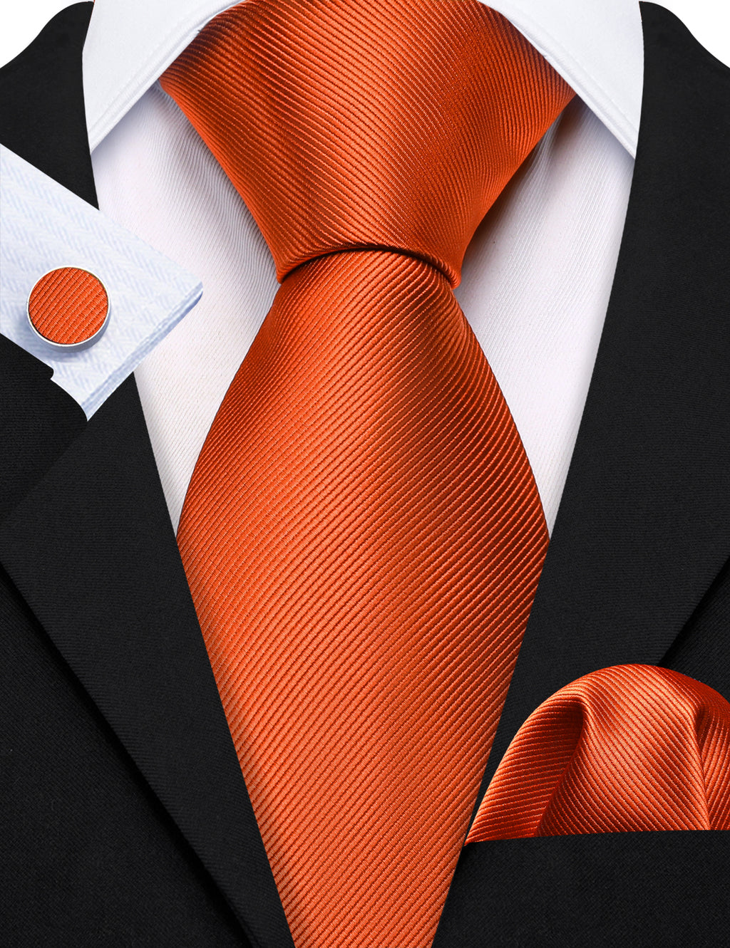 Dark Orange Solid Silk Tie, Pocket Square and Cufflinks Set tie sets - Sophisticated Gentlemen