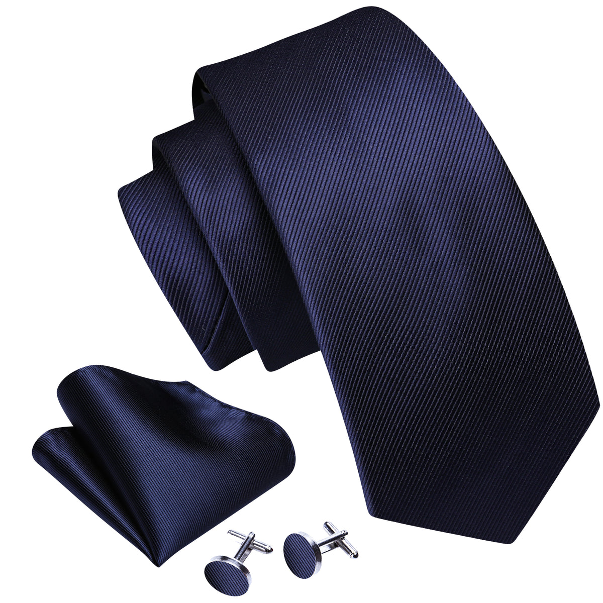 Deep Blue Solid Silk Tie, Pocket Square and Cufflinks Set tie sets - Sophisticated Gentlemen