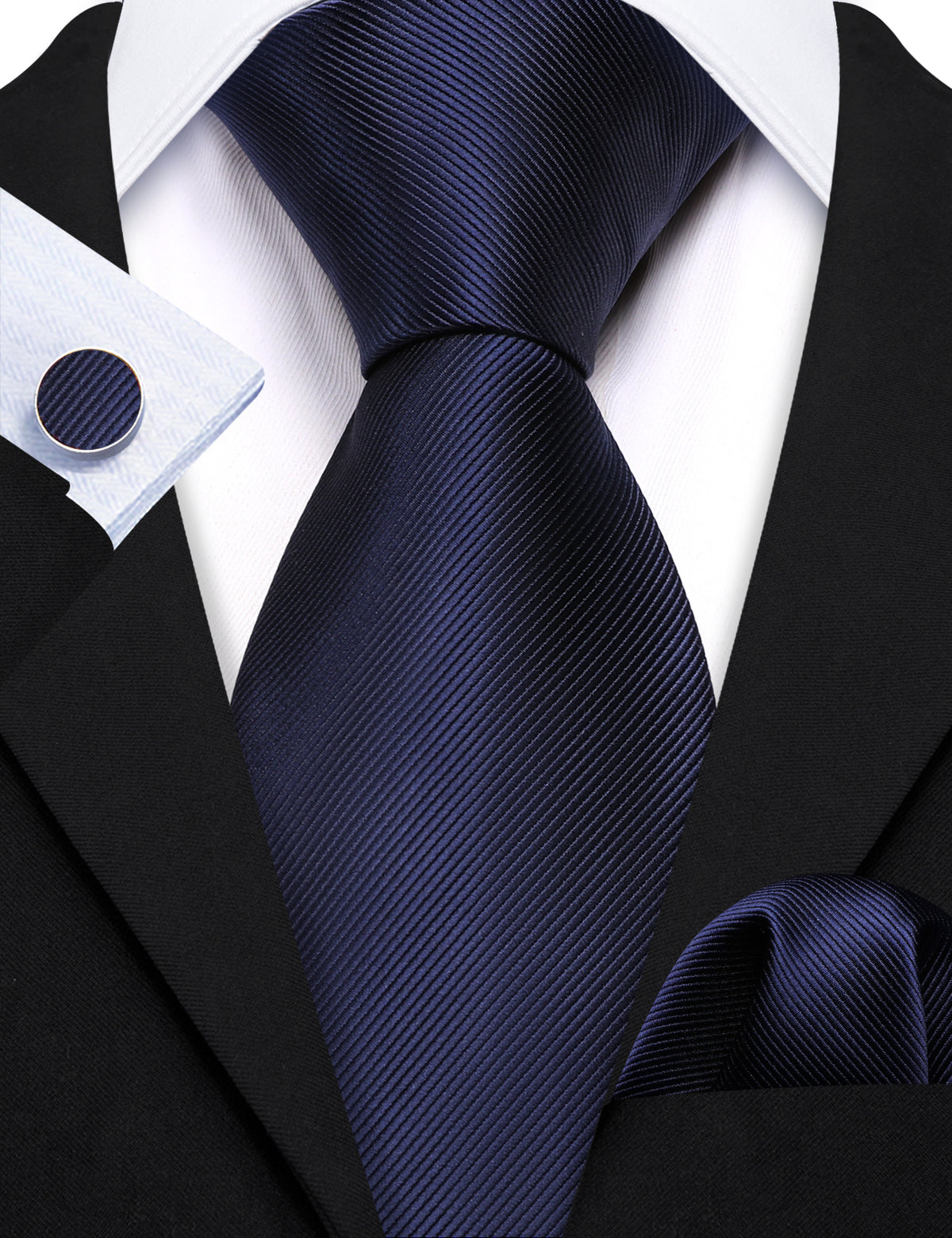 Deep Blue Solid Silk Tie, Pocket Square and Cufflinks Set tie sets - Sophisticated Gentlemen