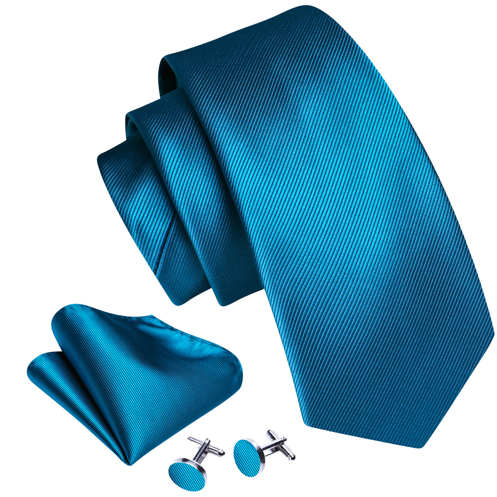 Deep Sky Blue Solid Silk Tie, Pocket Square and Cufflinks Set tie sets - Sophisticated Gentlemen