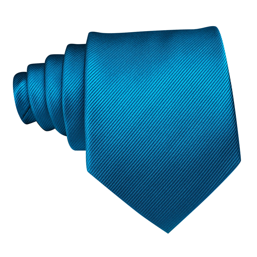 Deep Sky Blue Solid Silk Tie, Pocket Square and Cufflinks Set tie sets - Sophisticated Gentlemen