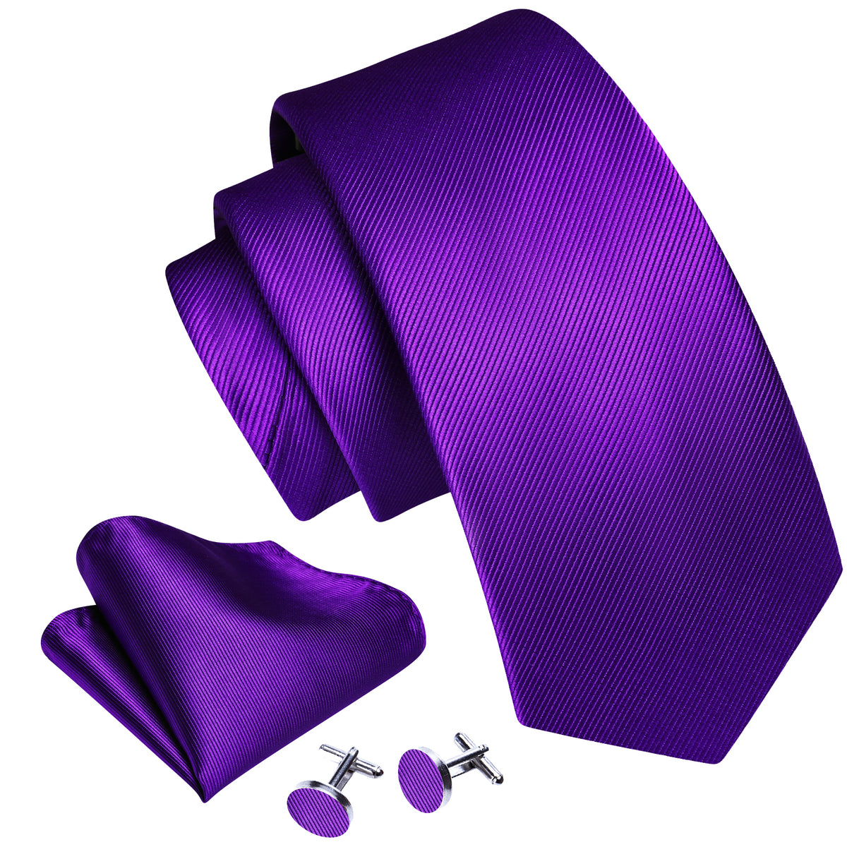 Purple Hyacinth Solid Silk Tie, Pocket Square and Cufflinks Set tie sets - Sophisticated Gentlemen