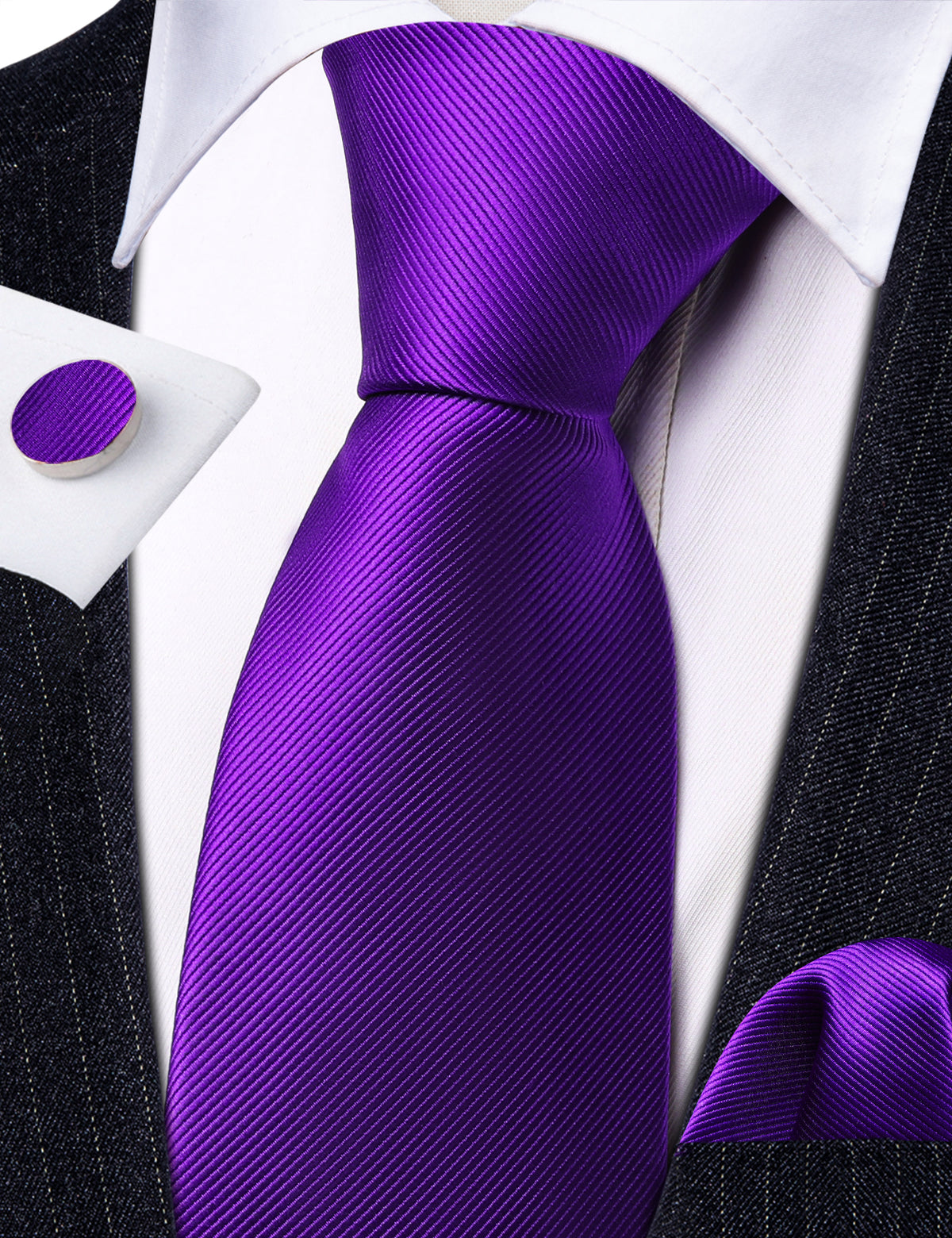 Purple Hyacinth Solid Silk Tie, Pocket Square and Cufflinks Set tie sets - Sophisticated Gentlemen