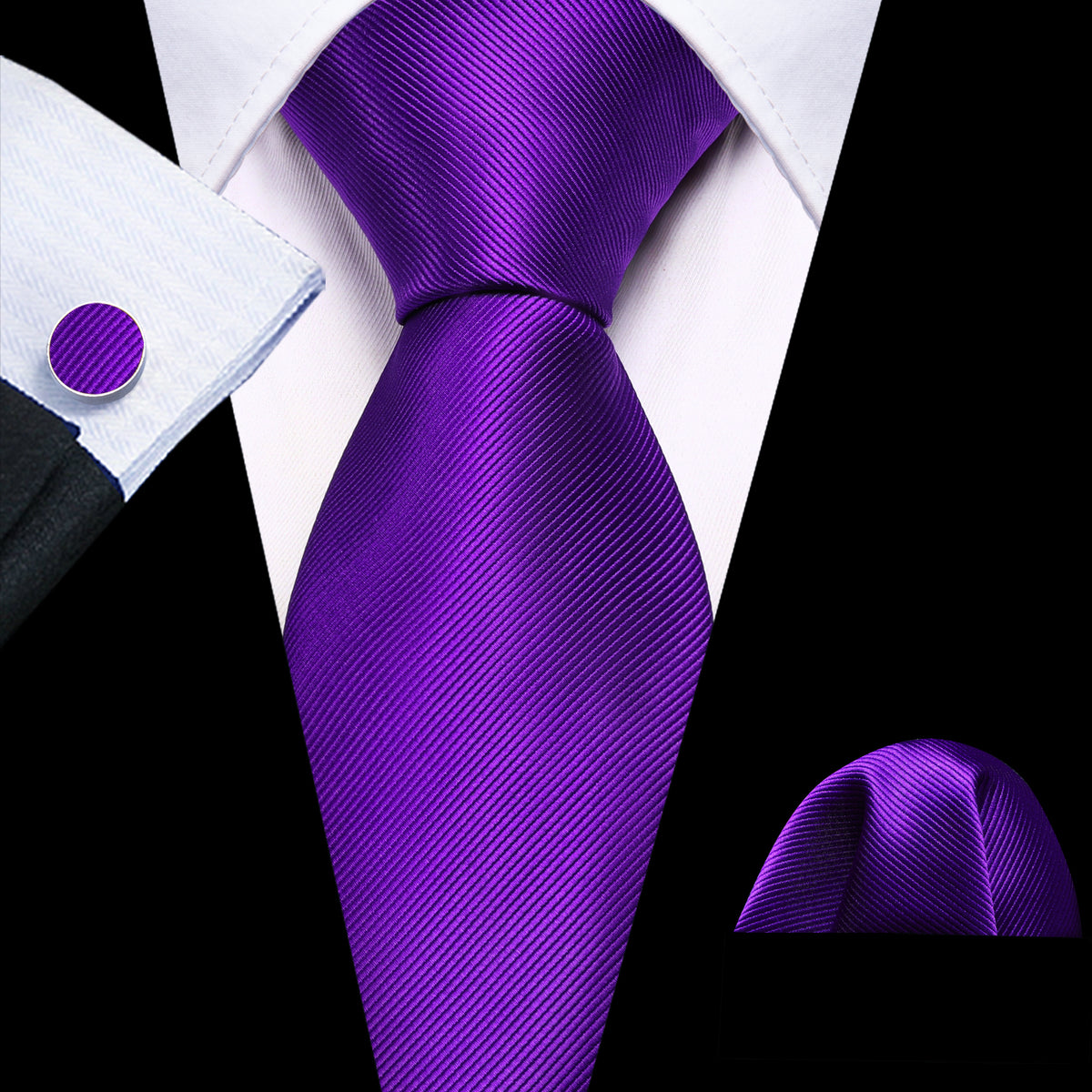 Purple Hyacinth Solid Silk Tie, Pocket Square and Cufflinks Set tie sets - Sophisticated Gentlemen