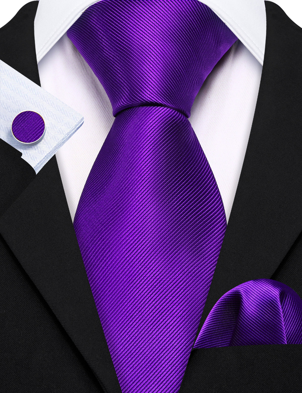 Purple Hyacinth Solid Silk Tie, Pocket Square and Cufflinks Set tie sets - Sophisticated Gentlemen