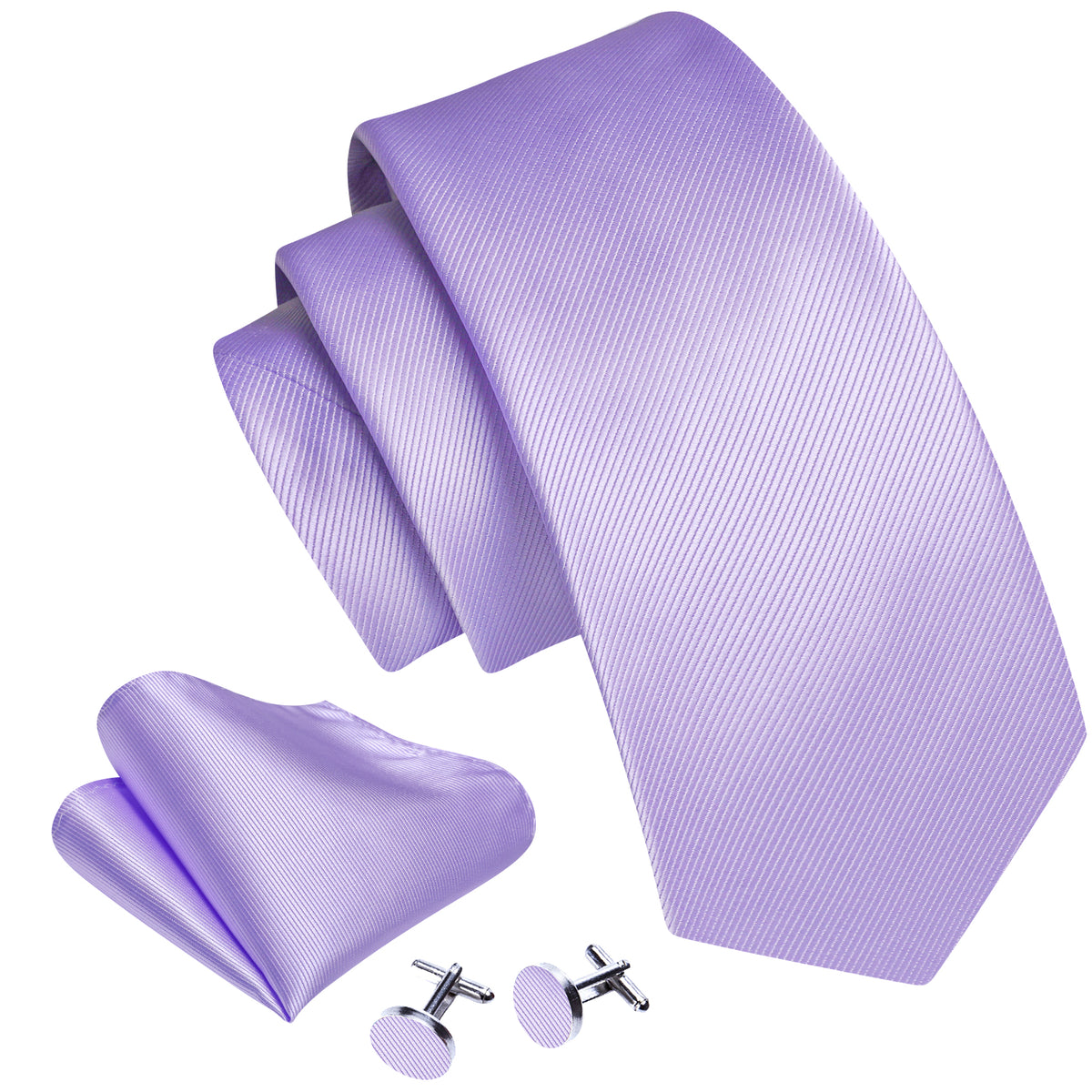Purple Mist Violet Solid Silk Tie, Pocket Square and Cufflinks Set tie sets - Sophisticated Gentlemen
