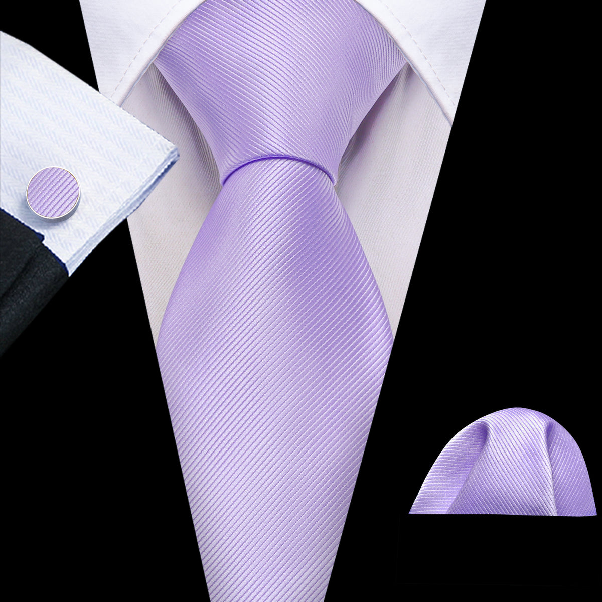 Purple Mist Violet Solid Silk Tie, Pocket Square and Cufflinks Set tie sets - Sophisticated Gentlemen