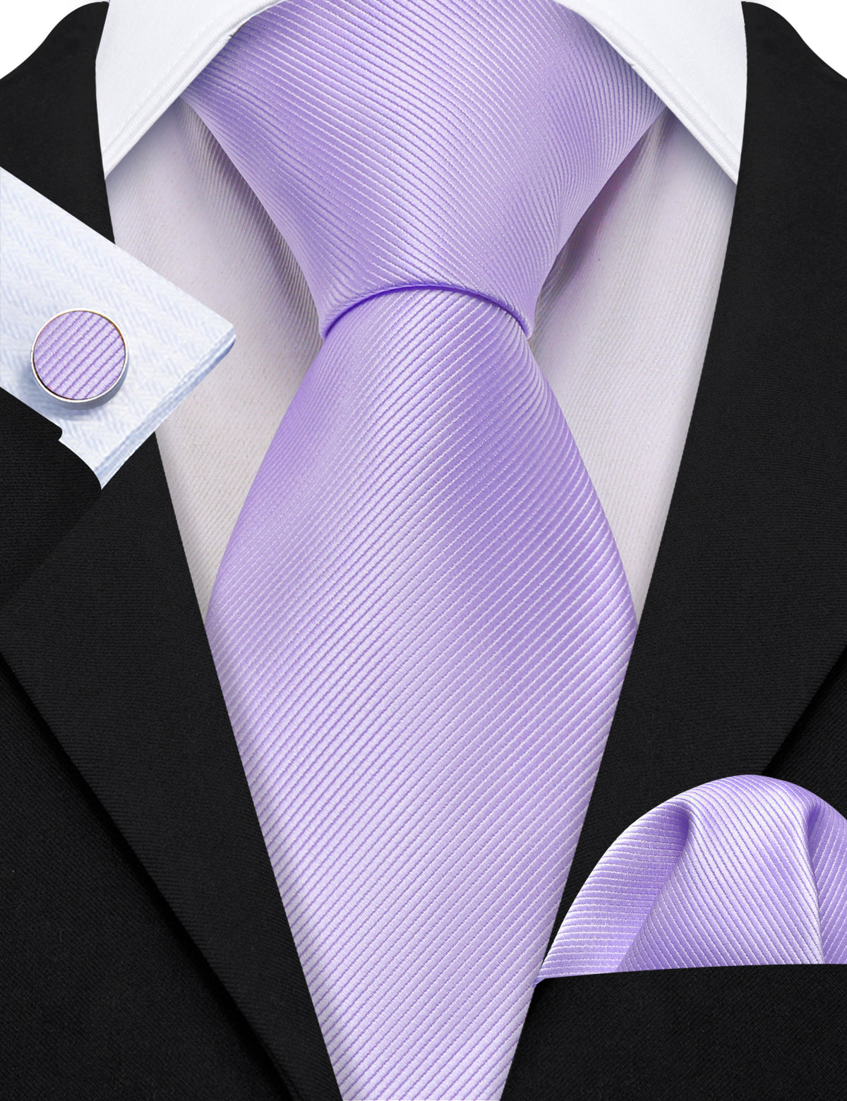Purple Mist Violet Solid Silk Tie, Pocket Square and Cufflinks Set tie sets - Sophisticated Gentlemen