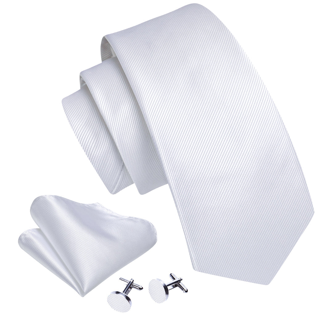 White Solid Silk Tie, Pocket Square and Cufflinks Set tie sets - Sophisticated Gentlemen