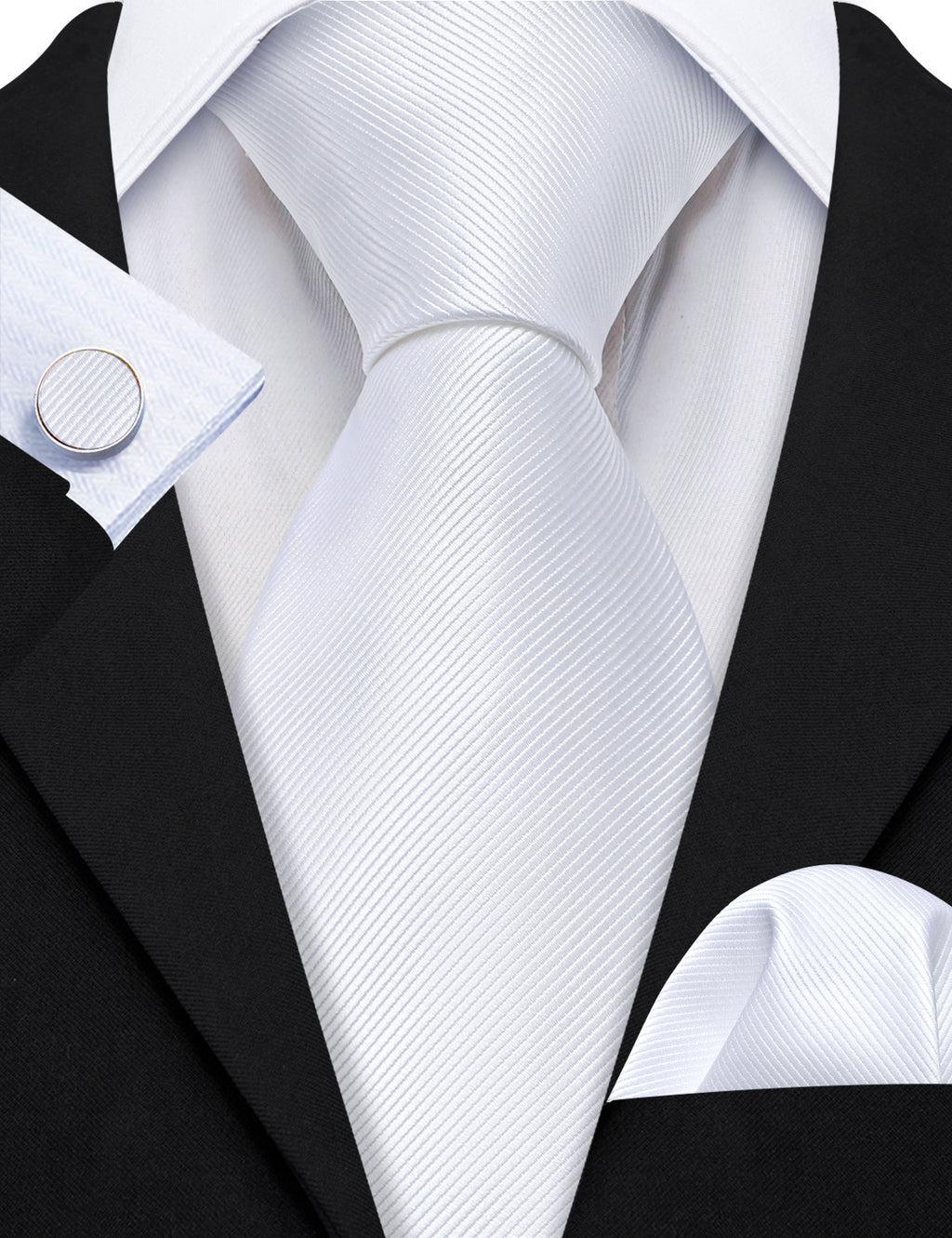 White Solid Silk Tie, Pocket Square and Cufflinks Set tie sets - Sophisticated Gentlemen