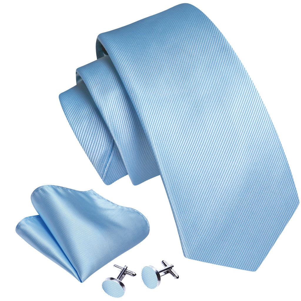 Pale Blue Solid Silk Tie, Pocket Square and Cufflinks Set tie sets - Sophisticated Gentlemen