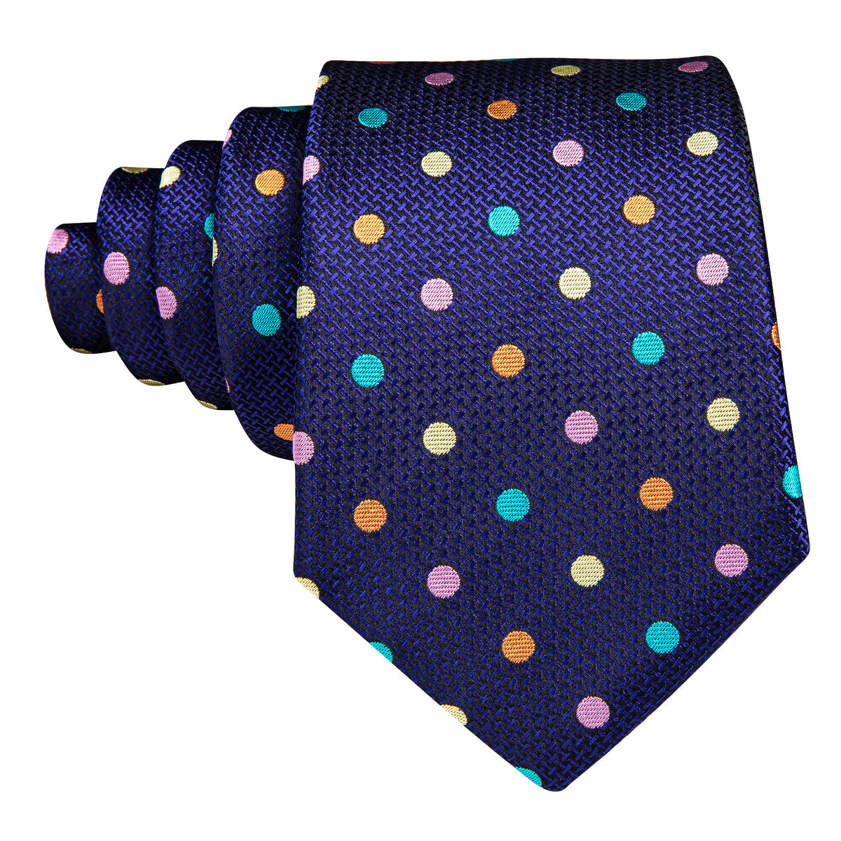 Blue Pink Yellow Polka Dot Silk Tie, Pocket Square and Cufflinks Set tie sets - Sophisticated Gentlemen