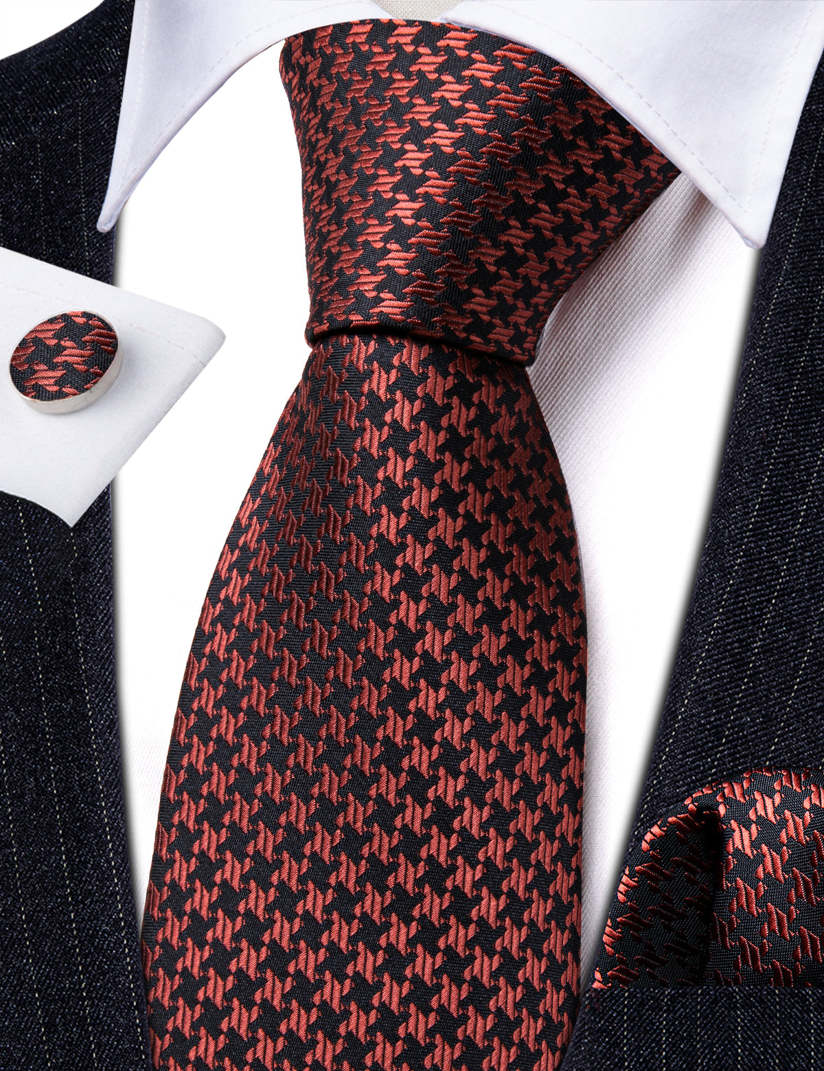 Brown Geometric Silk Tie, Pocket Square and Cufflinks Set tie sets - Sophisticated Gentlemen