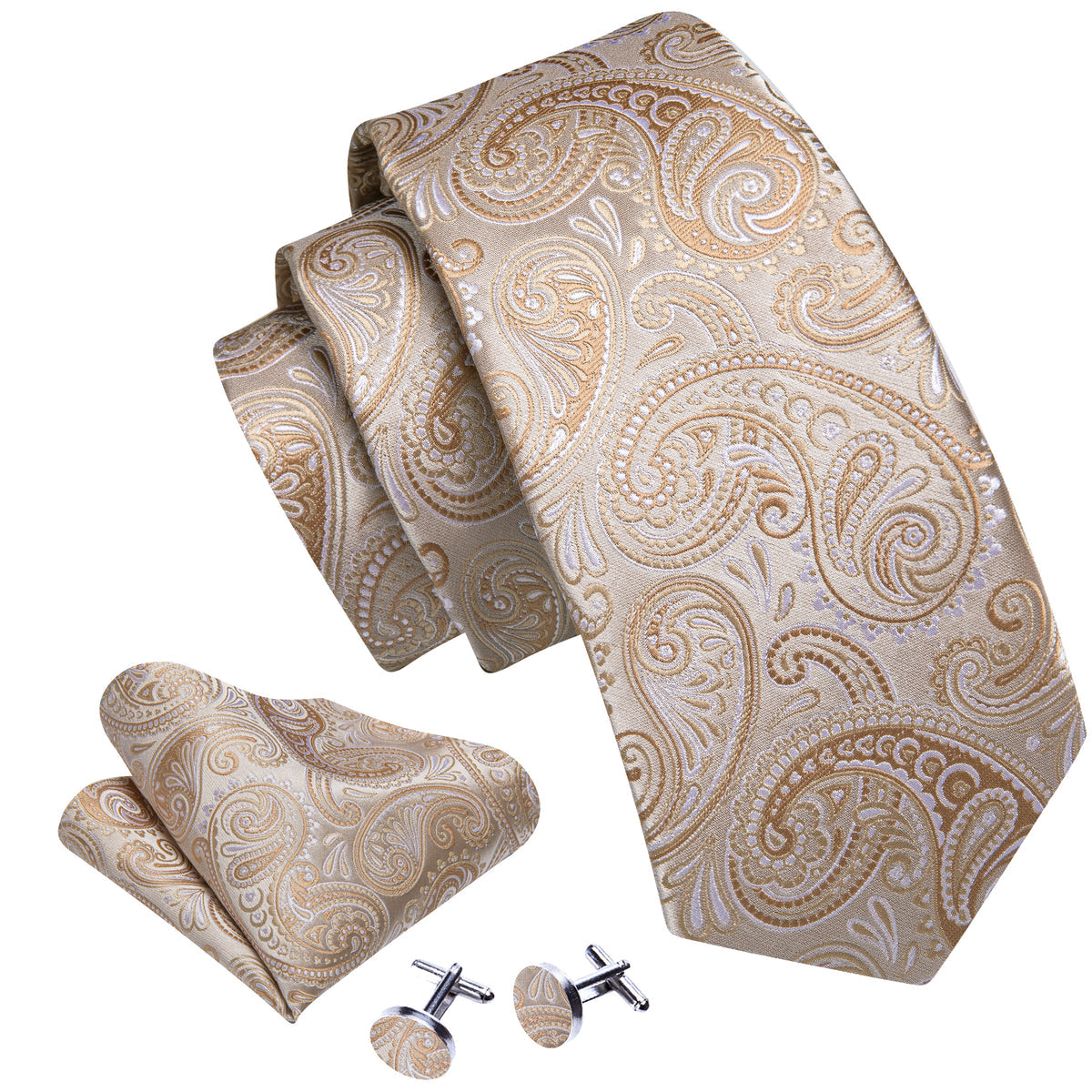 Seashell Paisley Tie, Pocket Square and Cufflinks Set tie sets - Sophisticated Gentlemen