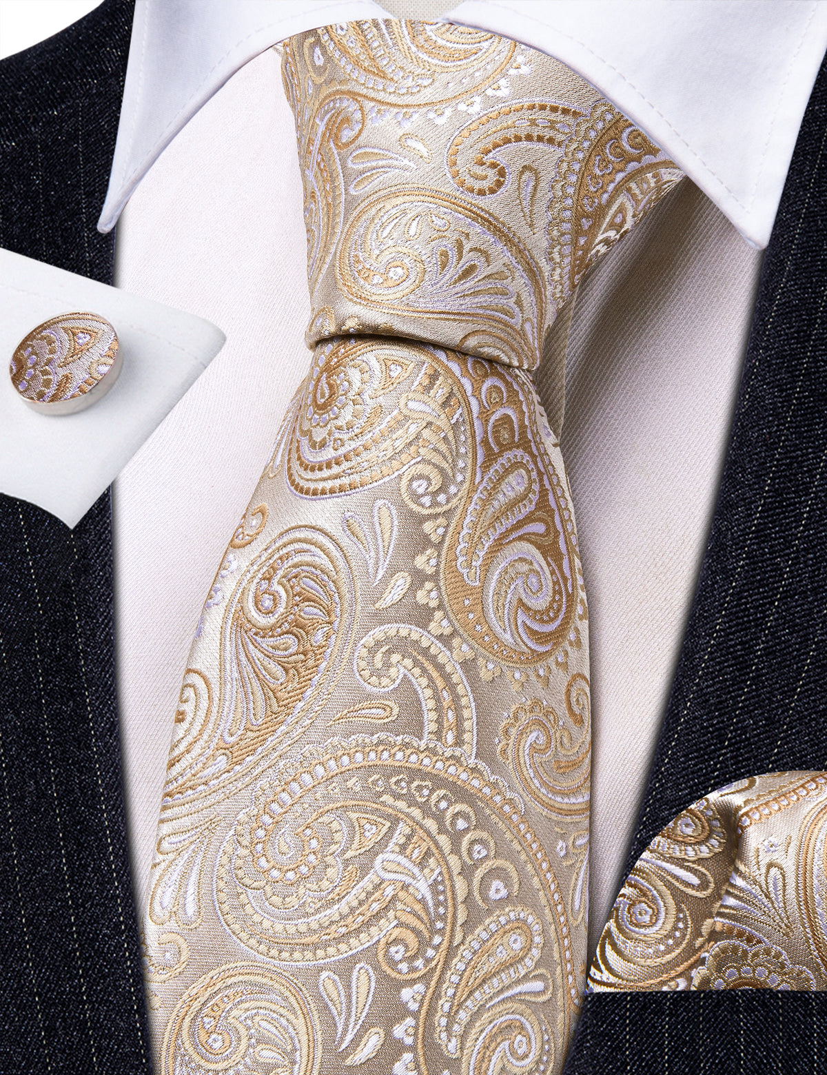 Seashell Paisley Tie, Pocket Square and Cufflinks Set tie sets - Sophisticated Gentlemen