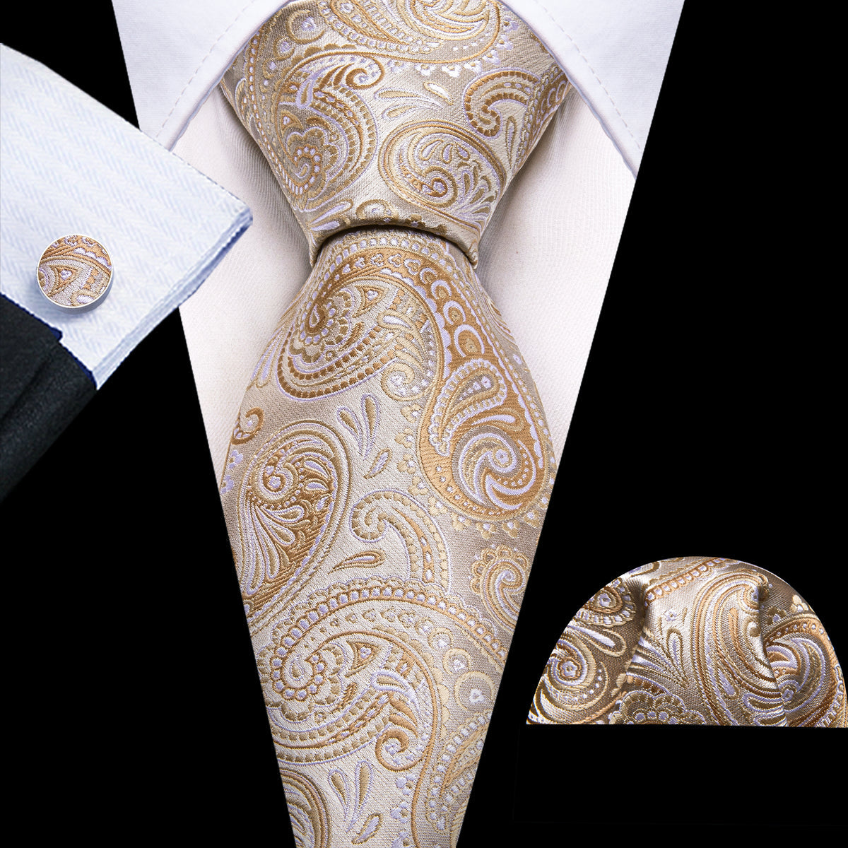 Seashell Paisley Tie, Pocket Square and Cufflinks Set tie sets - Sophisticated Gentlemen