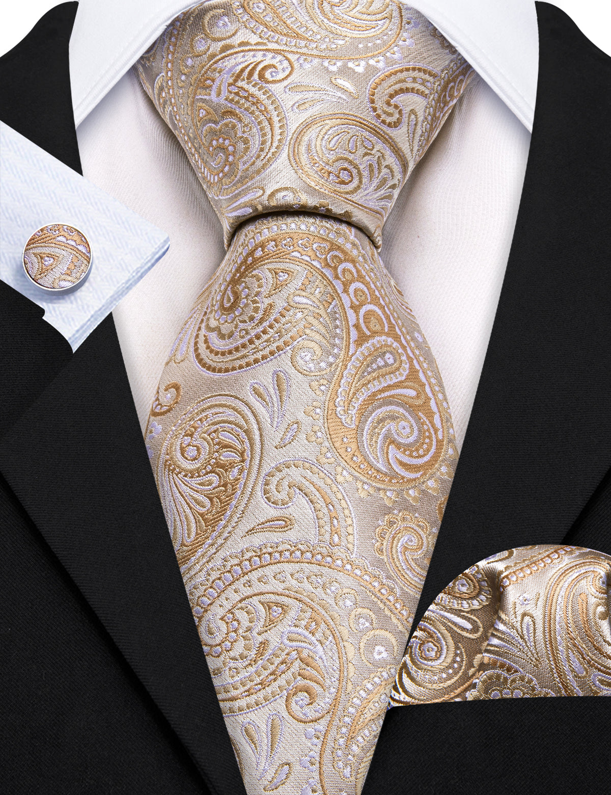Seashell Paisley Tie, Pocket Square and Cufflinks Set tie sets - Sophisticated Gentlemen