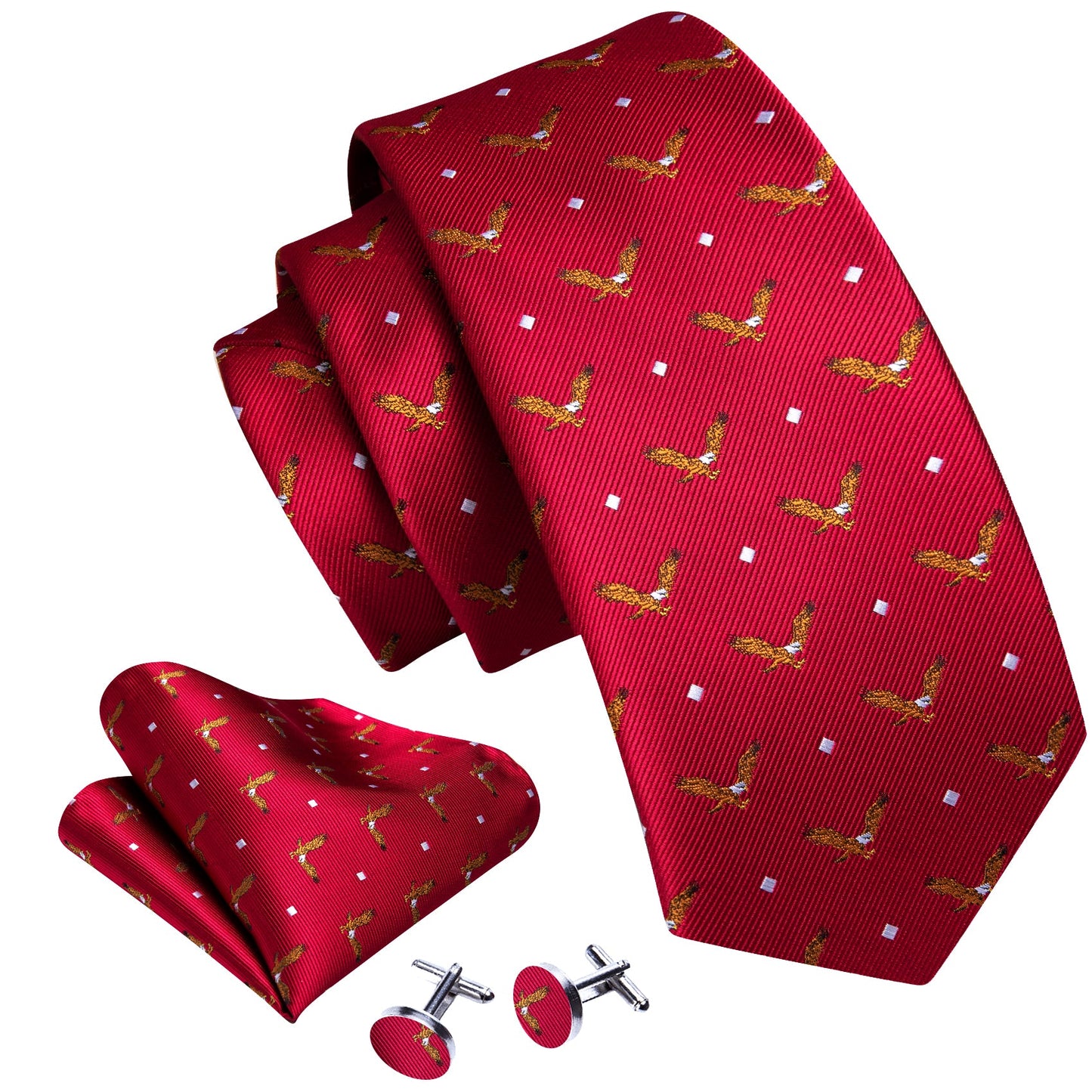 Eagle Crest Silk Tie, Pocket Square and Cufflinks tie sets - Sophisticated Gentlemen