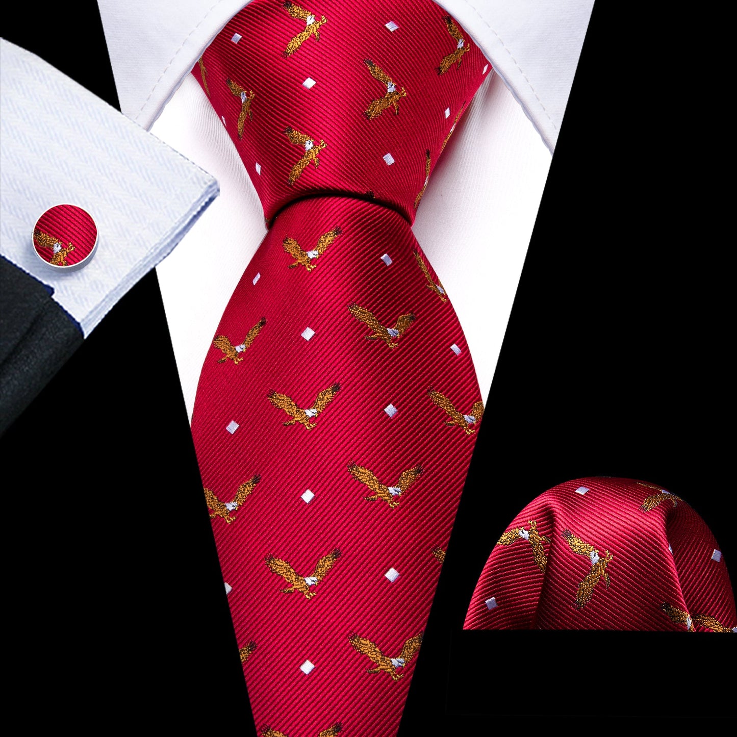Eagle Crest Silk Tie, Pocket Square and Cufflinks tie sets - Sophisticated Gentlemen
