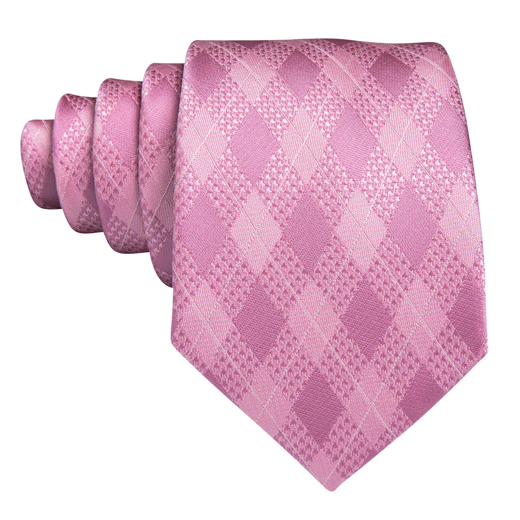 Pink Plaid Silk Tie, Pocket Square and Cufflinks Set tie sets - Sophisticated Gentlemen